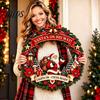 Winter Festival Wall Hanging Santa Claus Wooden Door Hanger for Christmas Decorations, Retro Holiday Sign with Bows Bells Indoor And Outdoor