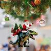 Funny Santa Riding T-Rex 2D Flat Acrylic Christmas Ornament  Novelty Holiday Tree Decoration for Festive Home Decor
