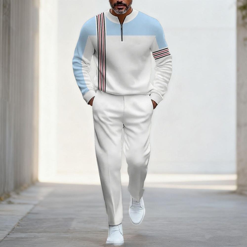 Spring Autumn Fashion Streetwear Men's Long-Sleeved Half-Zipper Stand-Up Collar Men's Casual Sportswear Two-Piece Set