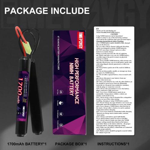 9.6V Nickel-Metal Hydride Battery, High Capacity 1700mAh, with Small Tamiya Plug, Compatible with a Wide Range of Electric Guns and Airsoft Guns