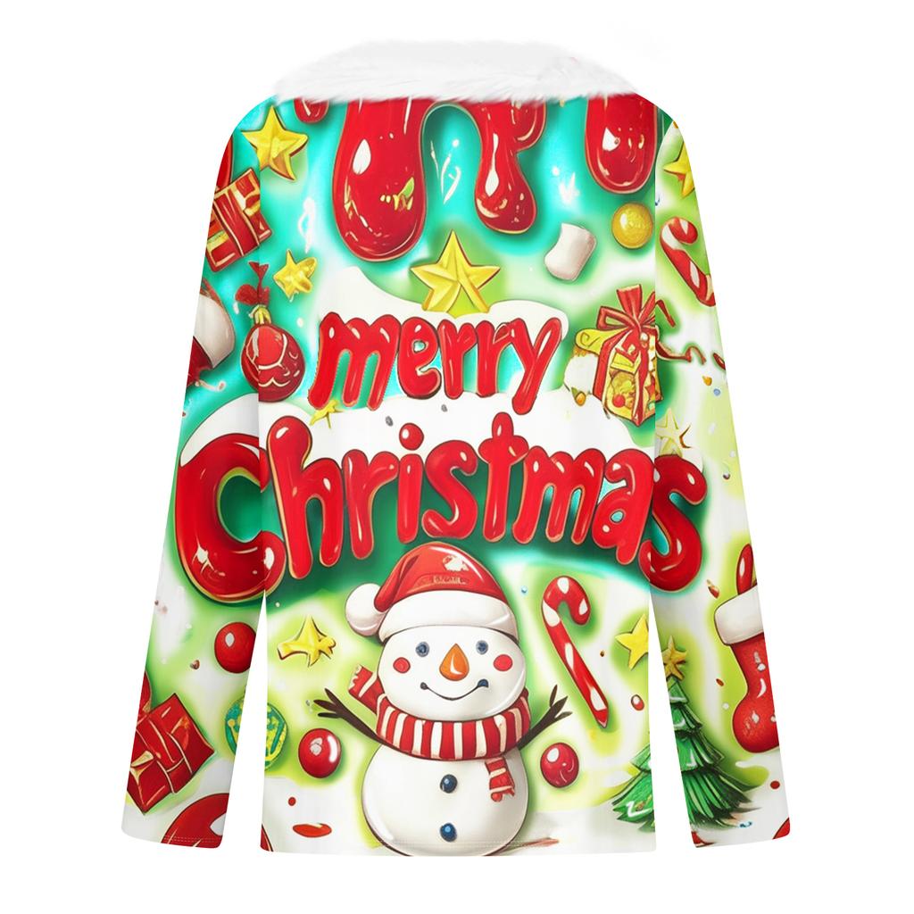 Women's Christmas Printed Long Sleeved Party Plush Neck V-neck Top