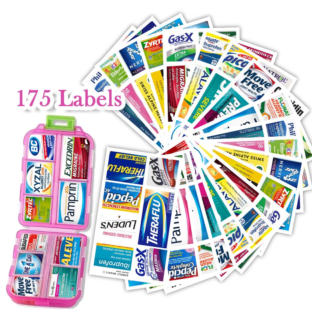 10 Grids Pill Organize Storage Container with 175 Labels Pill Case Health Medicine Organizer Travel Supply Mini Pill Box