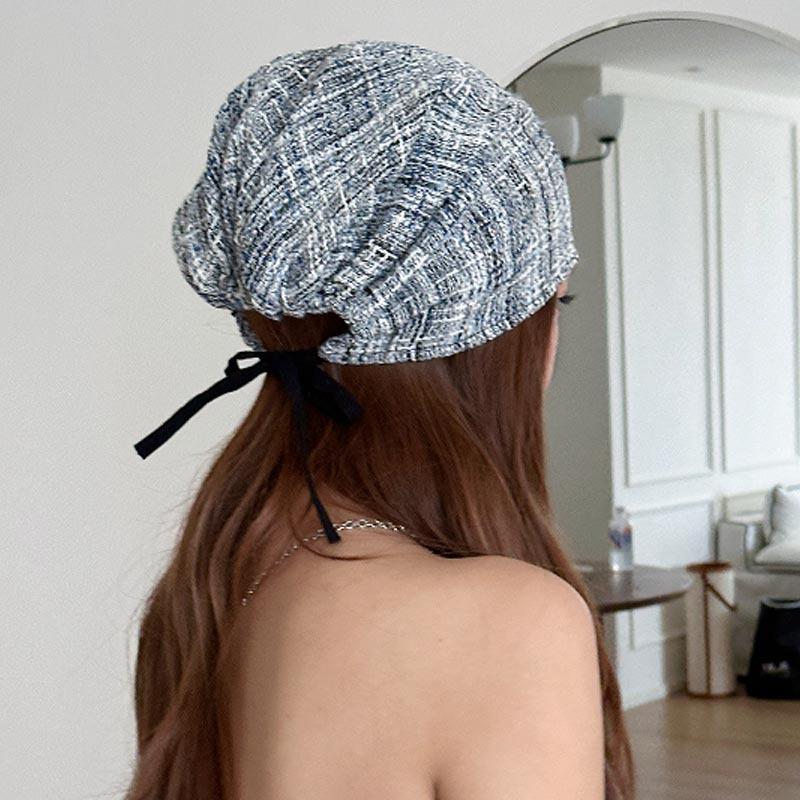New In Early Autumn~ Lazy Style Plaid Strap Headgear Women's Retro Thin Breathable Trendy Cool Pullover Hat