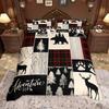 Homewish Rustic Farmhouse Plaid Duvet Cover Set Moose Bear Checkered Bedding Set Retro Cabin Lodge Comforter Cover Set