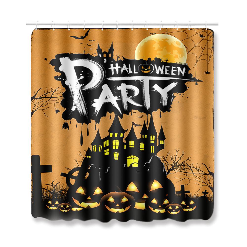 Halloween Shower Curtain Floor Mat Combination Four-Piece Set Bathroom Toilet Carpet Shower Room Foot Door Mat