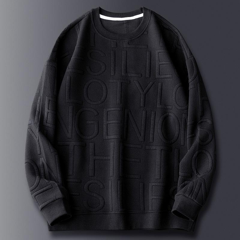 

Мужская теплая толстовка с круглым вырезом - плюшевая, плотная, с длинным рукавом, модный зимний топ L чёрный