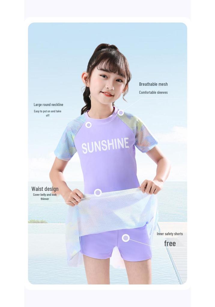 Girls' Cute Floral Japanese-Style Two-Piece Swimsuit - Breathable, Quick-Drying Summer Swimwear