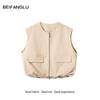 Women's Versatile Round Neck Double Zipper Vest - Northern Deer, Simple Style, for Spring/Summer