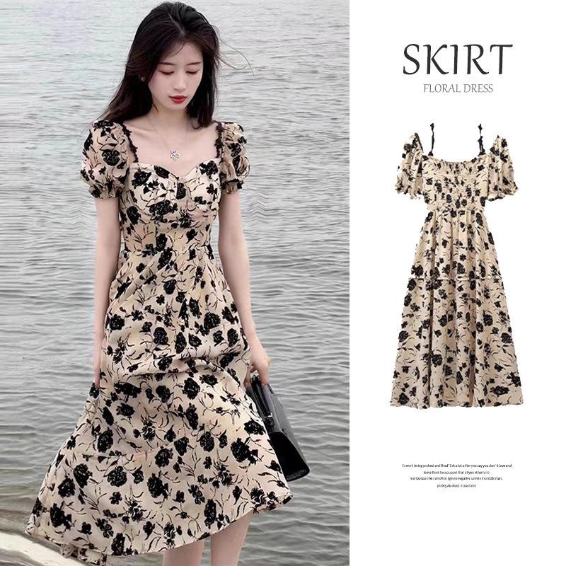 

2024 Women s French-Style Floral Hepburn Summer Dress - High-End Vacation Wear Large