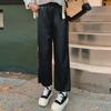 Plus Size Women's Wide Leg Casual Straight Leg High Waist Vintage Leather Pants