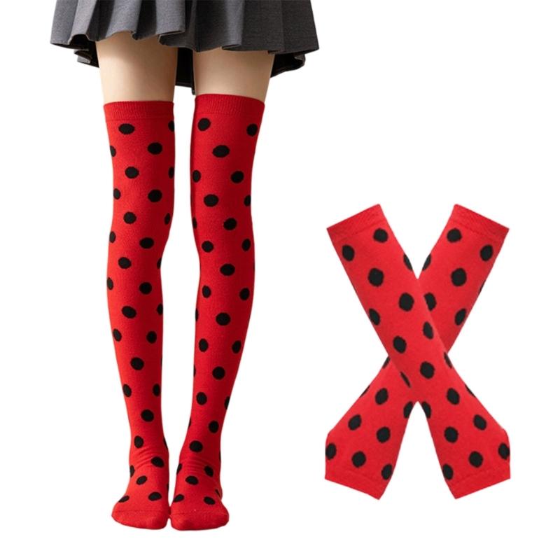Fingerless Gloves Arm Warmers Over-the-Knee Socks Halloween Costume Matching Thigh High Socks and Arm Sleeves, One Coordinated Set for Themed Setting,
