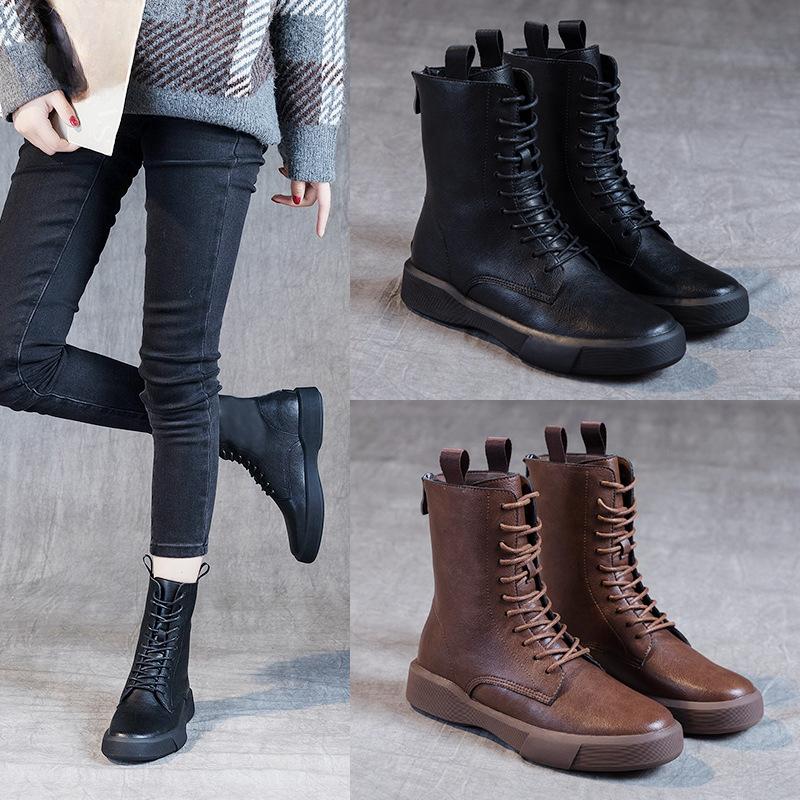 Plus-size Women's Shoes New Casual Women's Flat Retro Low-top Boots with Soft Soles