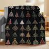 Cozy black Christmas tree pattern flannel blanket suitable for bed, office, home, camping, sofa, Halloween and Christmas