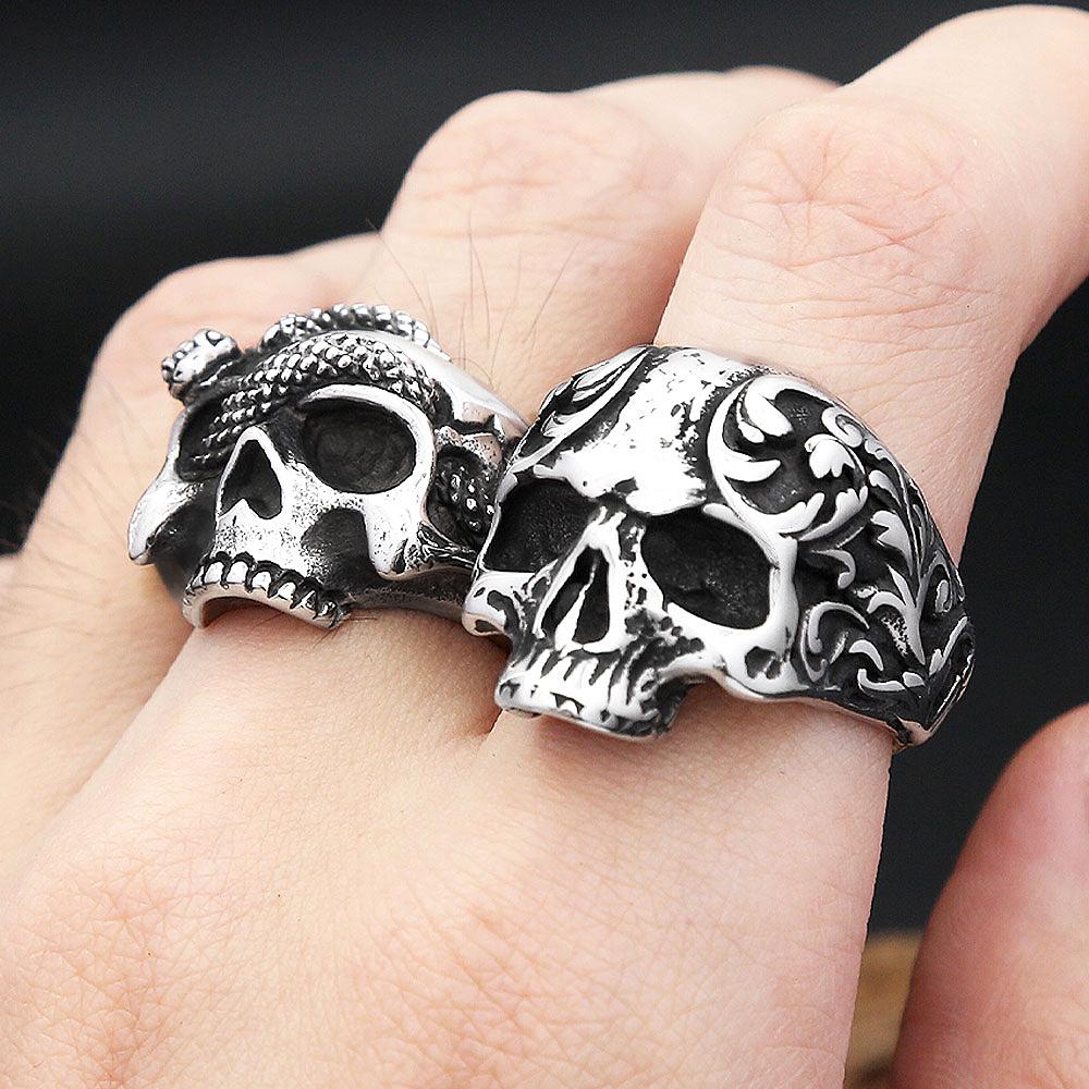 Vintage Gothic 316L Stainless Steel Skull Rings For Men Women Punk Hip Hop Motorcycle Band Jewelry Halloween Gifts