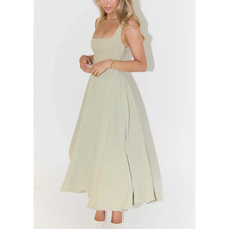 Summer Sexy Solid Color Straps Slimming Mid-Length Dress