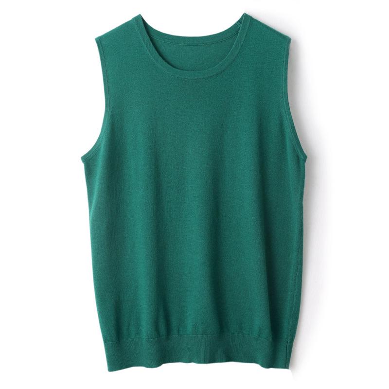 2025 Women's Fine Merino Wool Round Neck Sleeveless Knitted Vest – Solid Color, Loose Fit, Versatile Base Layer for Early Autumn