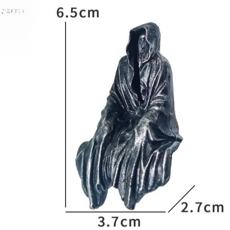 1 Stück Gothic Schwarze Kapuzenstatue - Harz Exzentrische Dekorative Figur, Geeignet für Bücherregale, Schreibtische, Gärten, Höfe, Autos, Kleine Ornamente