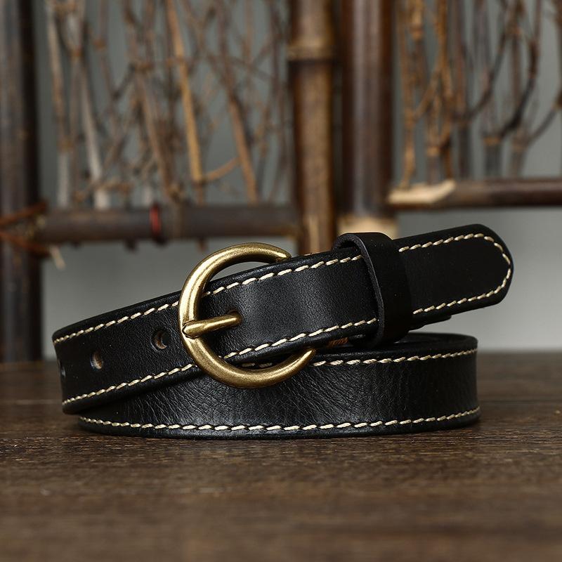 Women's Thin Belt Fashion Retro Trend Decorative Brass Buckle Pure Cowhide Jeans Belt Hot Wholesale