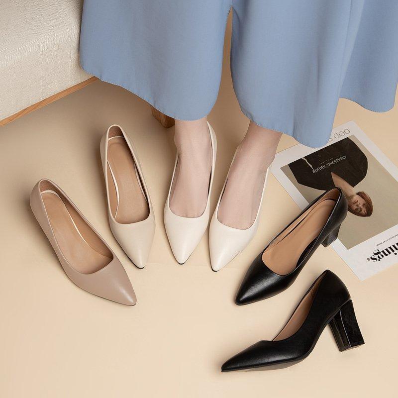 Fashion Aphixta Apricot Concise Square Heels Pumps Elegant Women Shoes Pointed Toe Office Lady Shoe Party Pumps Size 41