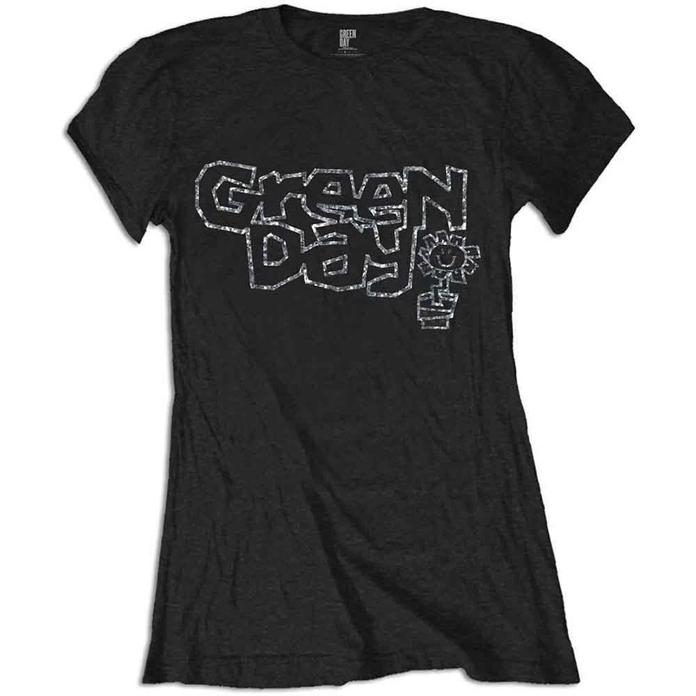Official Green Day Flower Pot DiaUnisexte Ladies Black T Shirt Green Day Tee S