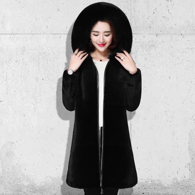 Winter Fur Jacket Black Hooded Parkas Coat Thicken Ladies Warm Long Overcoat Windproof Snow Outerwear