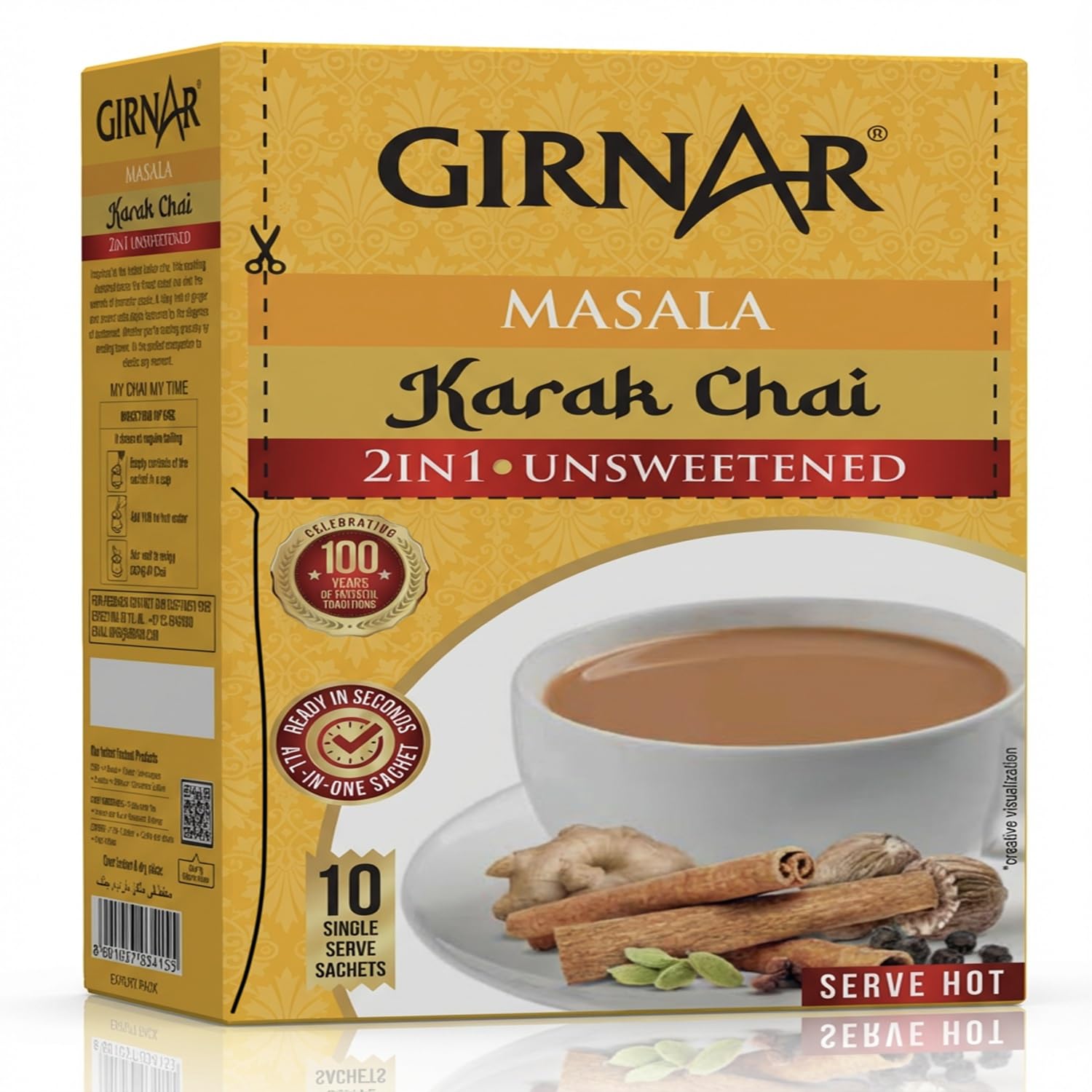Girnar Instant Masala Tea Premix Low Sugar Powder 10 Sachets Easy Hot Chai For Home And Travel