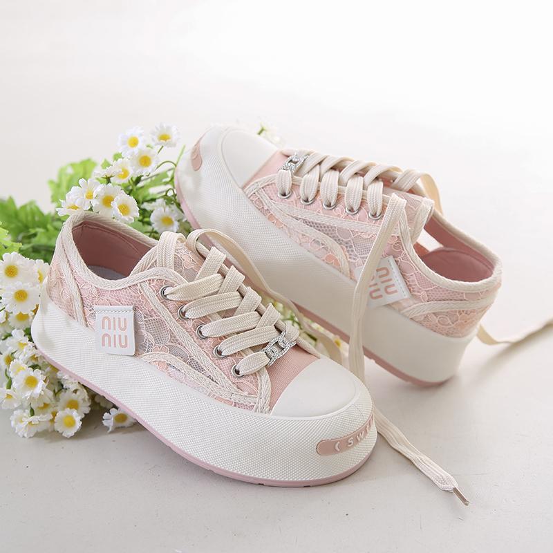 

CRLAYDK Summer Women Sneakers Platform Jacquard Lace Breathable Shoes Casual Skateboard Low Top Walking Ladies Tennis 40