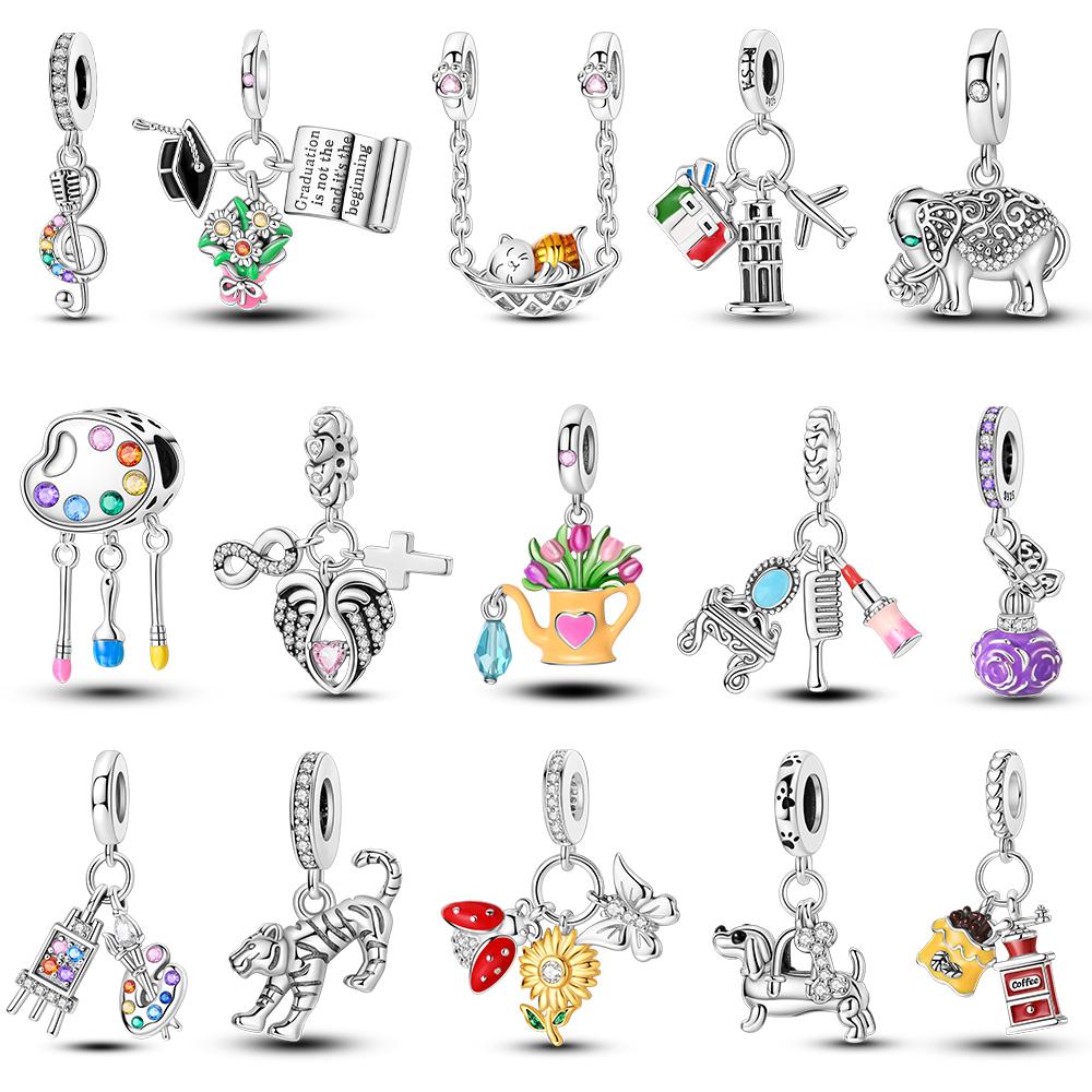 Copper Plated Charm Bead Charms Elephant Palette Sunflower Vintage Palm Bead Charms Compatible With Authentic Bangle Bracelets Pendants Fine Jewellery