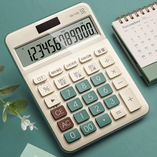 Mechanical Calculator 12 Digit Large LCD Display Big Buttons Easy To Press Compact Size Portable Colorful Calculator