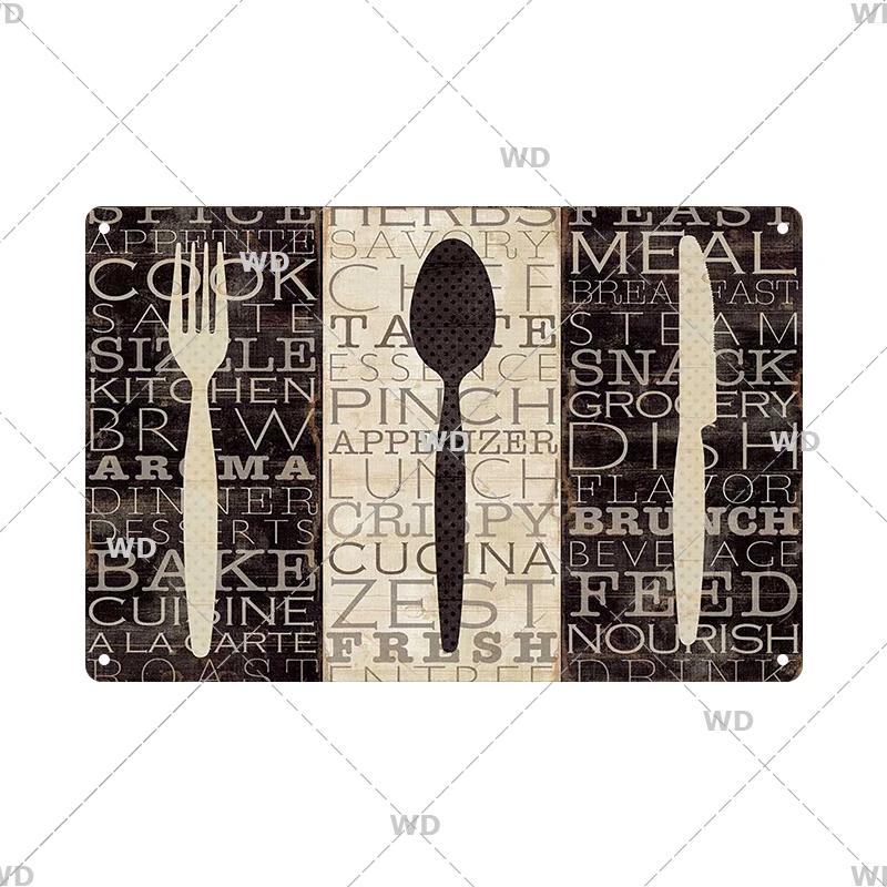 Retro Plåtskylt Köksregler Mat Järnmålning Väggkonst Metall Vintage Plakett Metallaffischer för Hus Hem Matsal Dekor