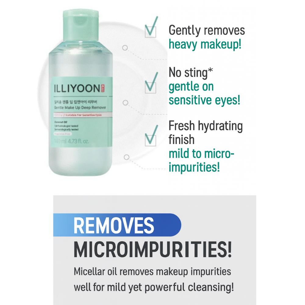 ILLIYOON Gentle Deep Lip & Eye Remover 140ml / Mild Waterproof Makeup Remover for Sensitive Skin