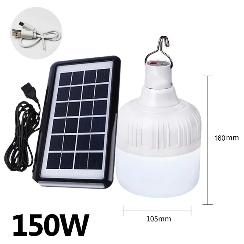 Protable Lamp with Solar Panel Portable Hanging Bulb Light USB Rechargeable Energy Lamps LED Lighting Camp Tent Fishing Garden