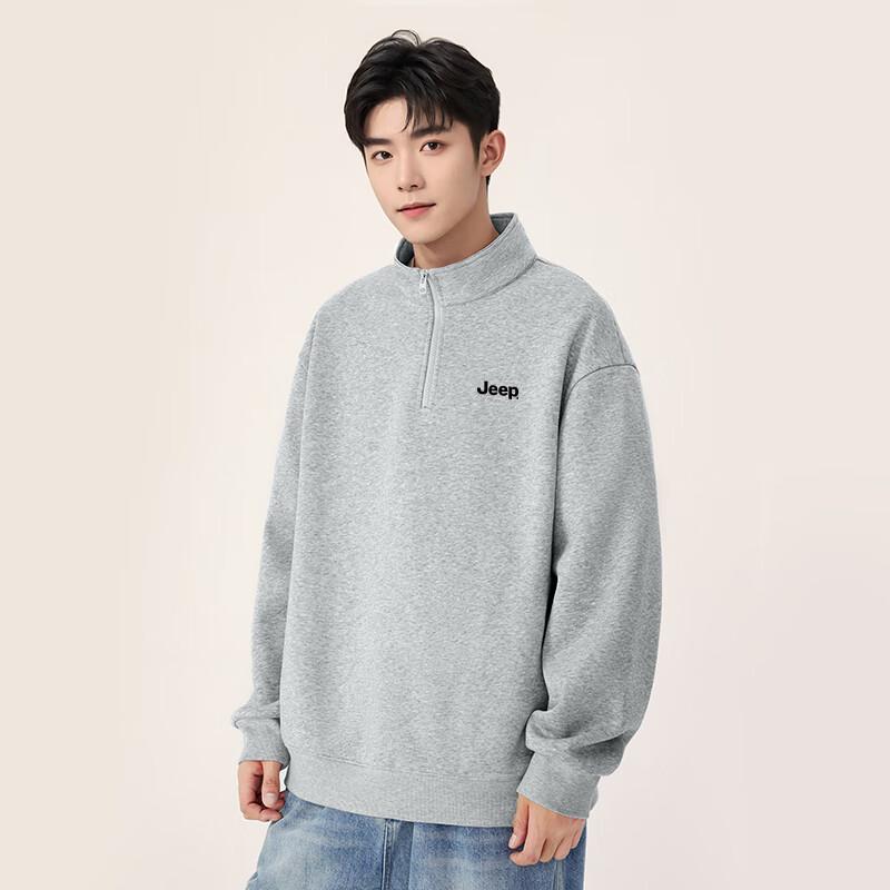 JEEP Men's Winter Fleece-Lined Half-Zip Stand Collar Sweatshirt