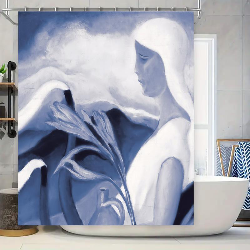 

Modern Blue Floral Print Shower Curtain Elegant Bathroom Decoration For Your Home Decor Collection W60H190(CM)-1 Pcs