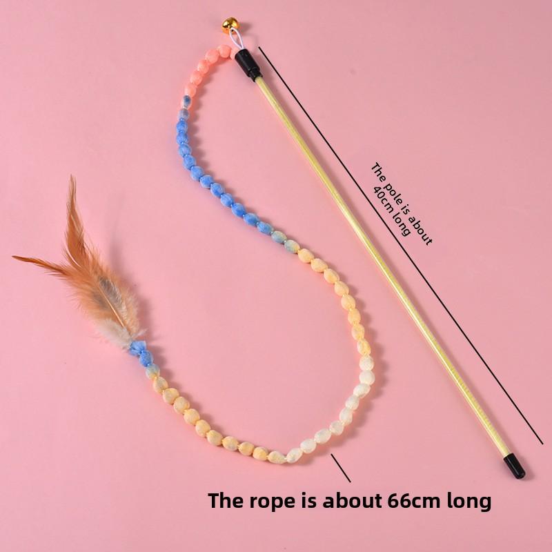 

Игрушка-дразнилка для кошек с градиентной расцветкой, веревка-фонарик с перьями, интерактивная игрушка для снятия стресса у кошек жёлтый