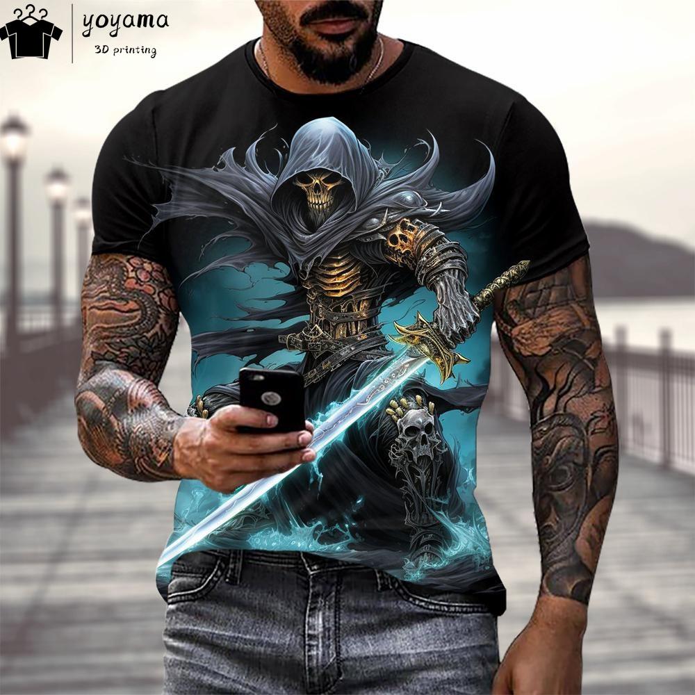 Grafická trička s potiskem lebky Gothický styl Pánské tričko Hororová tématika Pánské oblečení Pánské tričko s krátkým rukávem Oversized tričko Topy