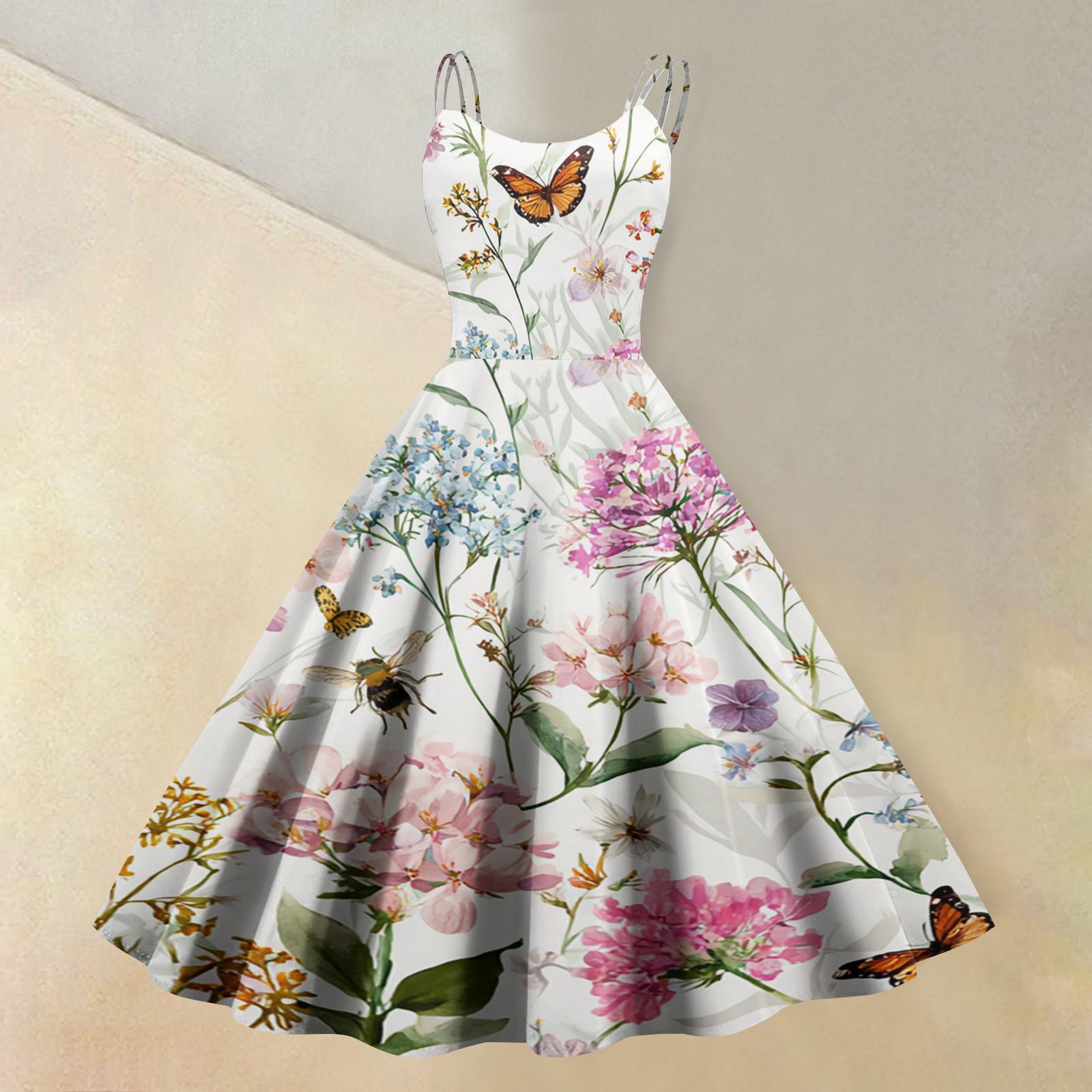 

Women s fashionable casual floral print round neck sleeveless dress L