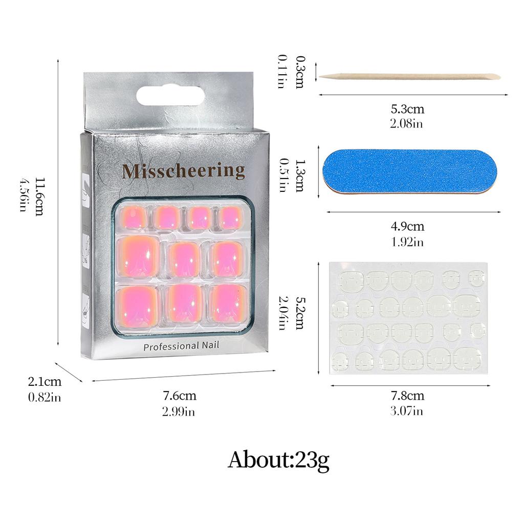 24Pcs Glossy False Toenails Aurora Cat Eye Designs Summer Press On Toe Nails DIY Manicure for Women Girls False Nails Art