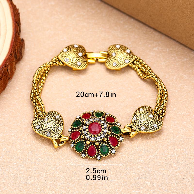 Turkey Bracelet For Women Tibetan Alloy Red Resin Gold Color Bangle Retro Bohemian Roman Royal Zircon