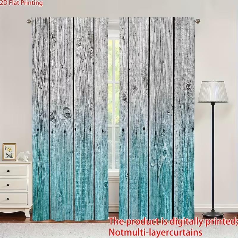 

2Pcs Gradient wooden board print curtains suitable for bedroom living room kitchen decoration home decoration window decoration 100*130 HOOK 1pcs