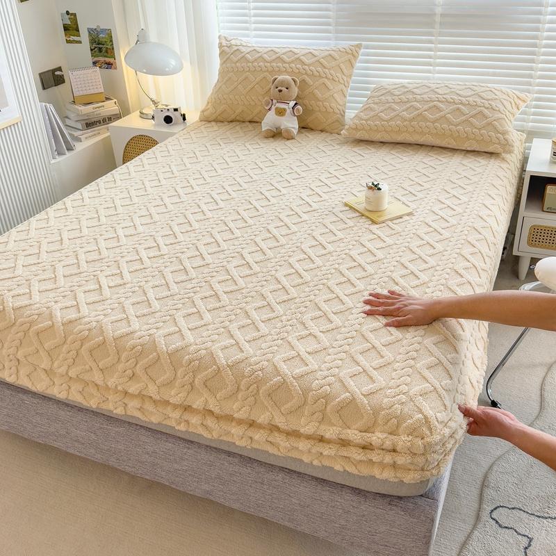 

Комплект из 3 шт./комплект из бархатной жаккардовой простыни на резинке и наволочки, однотонный комплект постельного белья, зимний теплый чехол для матраса, мягкий нескользящий чехол для кровати 160x200x30cm 3pc set