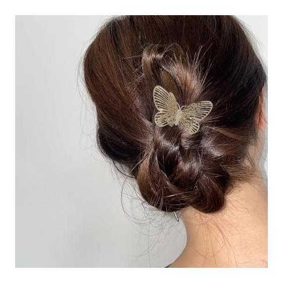 Kanzashi Hairpin Hair Accessory for Japanese Attire, U-Comb Alloy Hairpin for Weddings, Kimono, Coming of Age Ceremonies, Recitals (Butterfly/Gold)