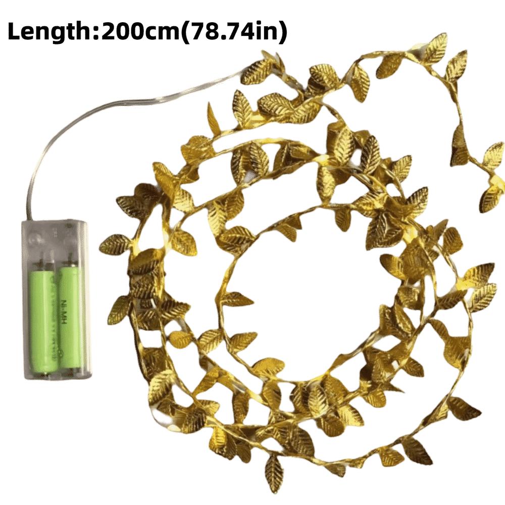 Plastic Leaf Garland String Lights Battery Powered Golden Leaves Artificial Vine Fairy Lights Warm Light Green Leaf