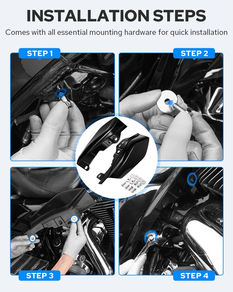 Benlari Gloss Black Air Deflector Heat Shield for Street Road Electra Road Ultra and Tri Glide CVO Mid-Frame 2009-2022 Harley-Davidson Touring, Glide,