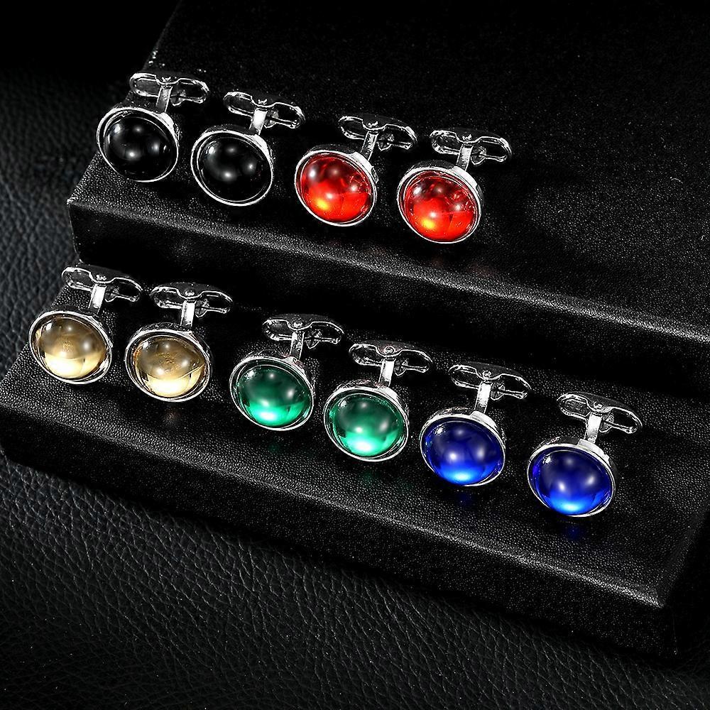 Simple round gemstone cufflinks for women, fashionable and unique, trendy, diamond-studded shirt cuffs, alloy.