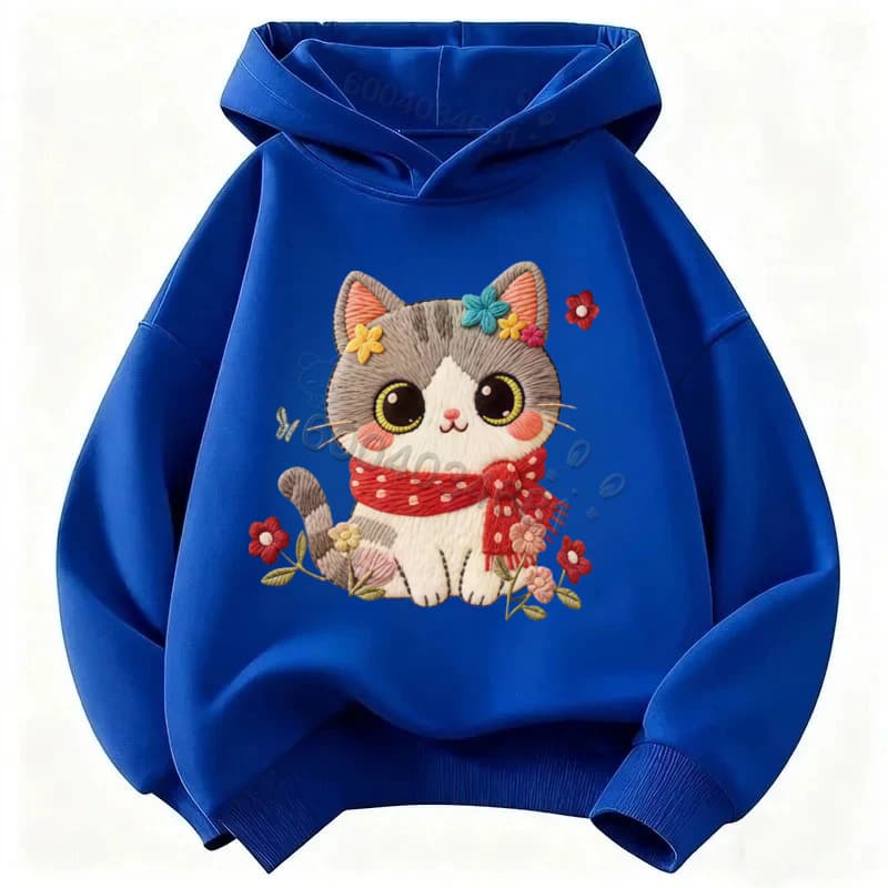Latest Cartoon Cat Children's Casual Long-Sleeved Hooded Shirt - Warm and Comfortable Coat for Autumn and Winter
