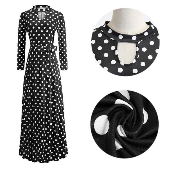 Fashion Women Casual Long Sleeve Dress Maxi Dresses High Waist Flower Dress Party Dress