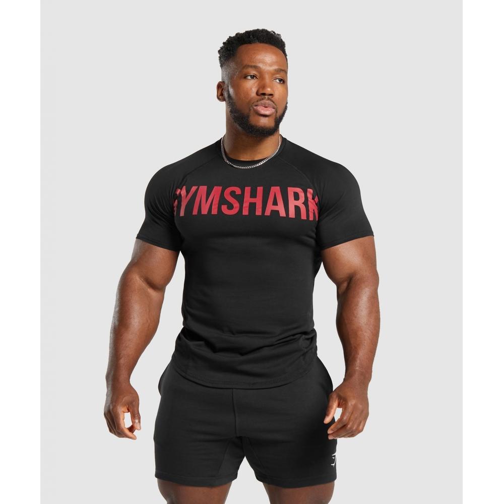 

Футболка GYMSHARK Impact Muscle, черная, ярко-красная, A6A6Y RBWN