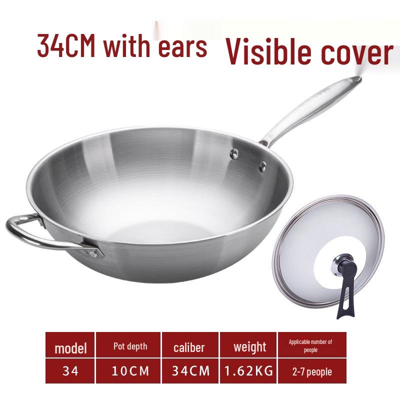Germany Non-stick Stainless Steel Wok for Induction and Gas Stoves, Flat-bottomed Cookware.