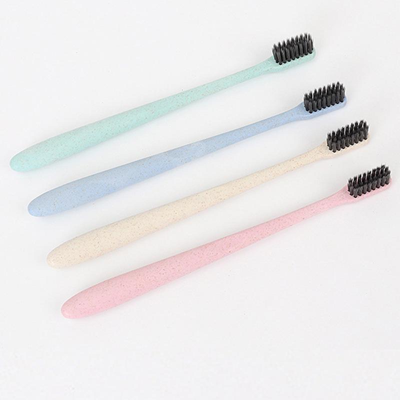 Bärbar mjuktandad bambukolstandborste med handtag av vetehalm för vuxna